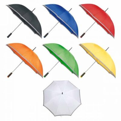 PARAGUAS CON FUNDA Paraguas con funda tal como vez tiene un diseño diferente ya que tiene un filo de color gris ademas tiene mango de EVA  