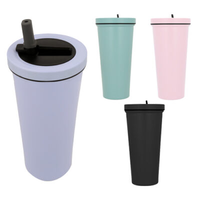 TERMO EN FORMA DE VASO Termo en forma de vaso sin duda muy llamativo ademas tiene popote y acabado rubber para grabar en laser