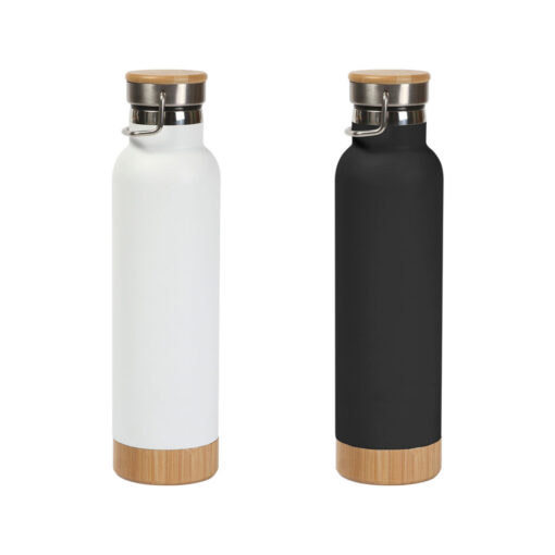 BOTELLA DE ACERO CON BAMBU Botella de acero con bambu sin duda ideal para regalar a tus clientes mas fieles ademas tiene asa