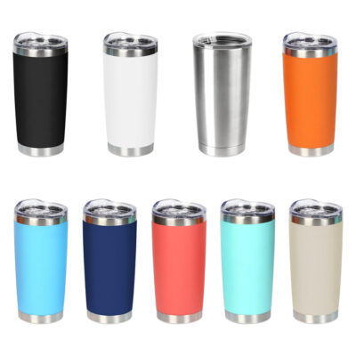 Vaso Queens. Termo de acero inoxidable doble pared con tapa deslizable de plástico transparente, fabricado en materiales de grado alimenticio, mantiene bebidas frías o calientes