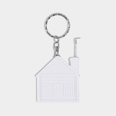 llavero flexómetro casita personalizada con logo de empresa